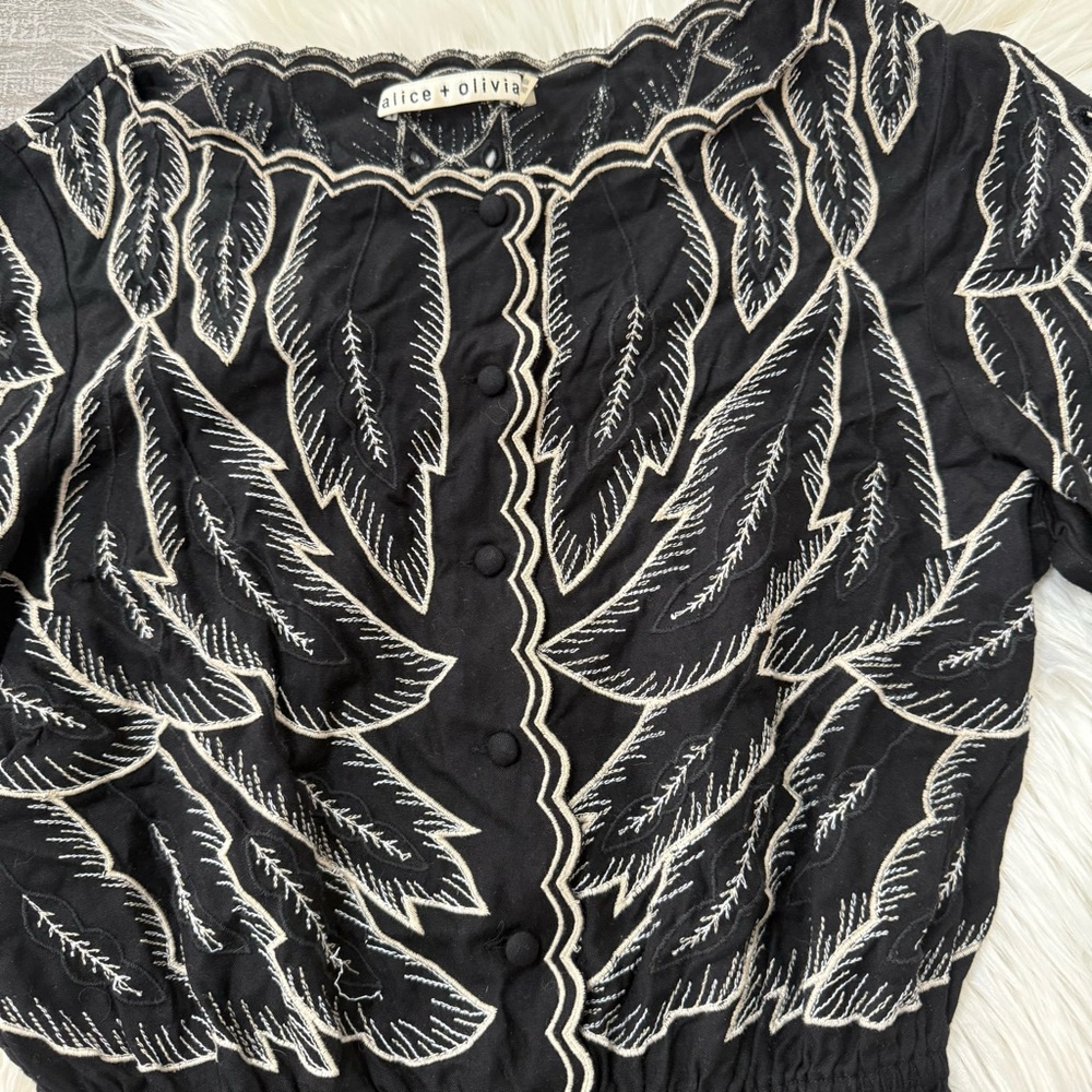 Alice + Olivia Kelsi Embroidered Eyelet Leaf Dress - Picture 3 of 5